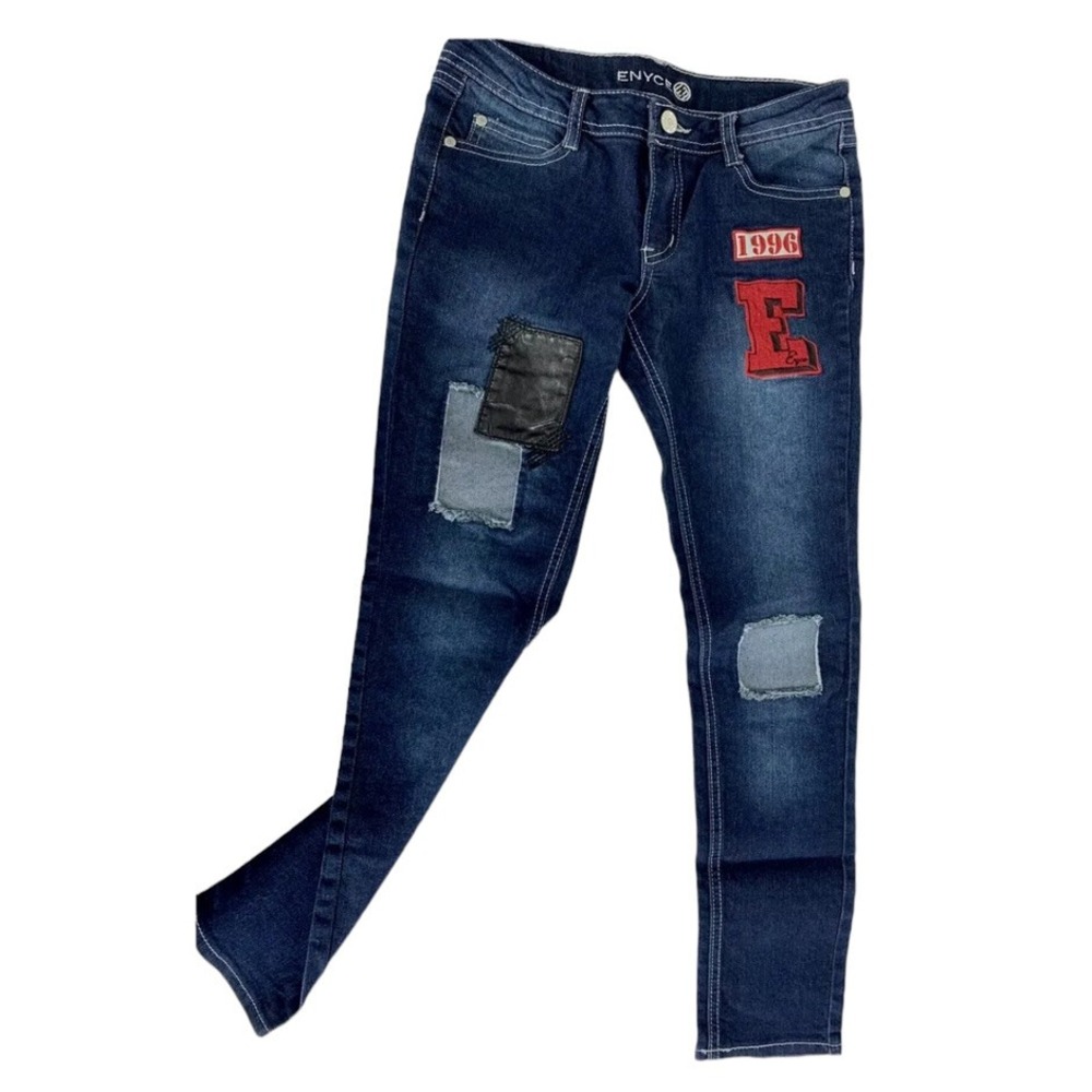 Enyce Girls Sz 12 26x‎ 24 Embellished W/Patches Denim Blue Jeans NW/OT's (B9)